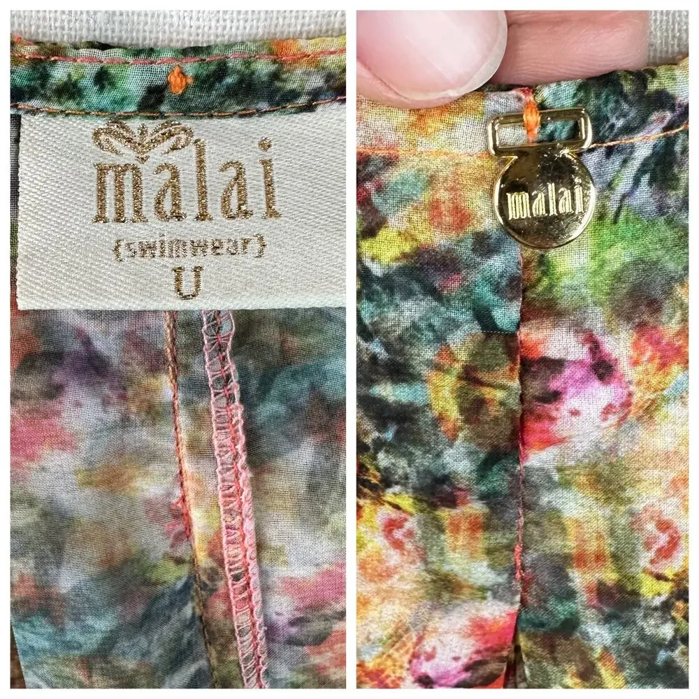 Malai Swimwear Lightweight Kimono Coverup Open Cardigan Abstract Floral Size S/M